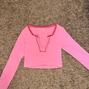 Urban Outfitters Pink Long Sleeve Polo Crop Top